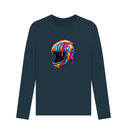 Denim Blue Colour Drip Helmet - Men's Long Sleeve T-shirt