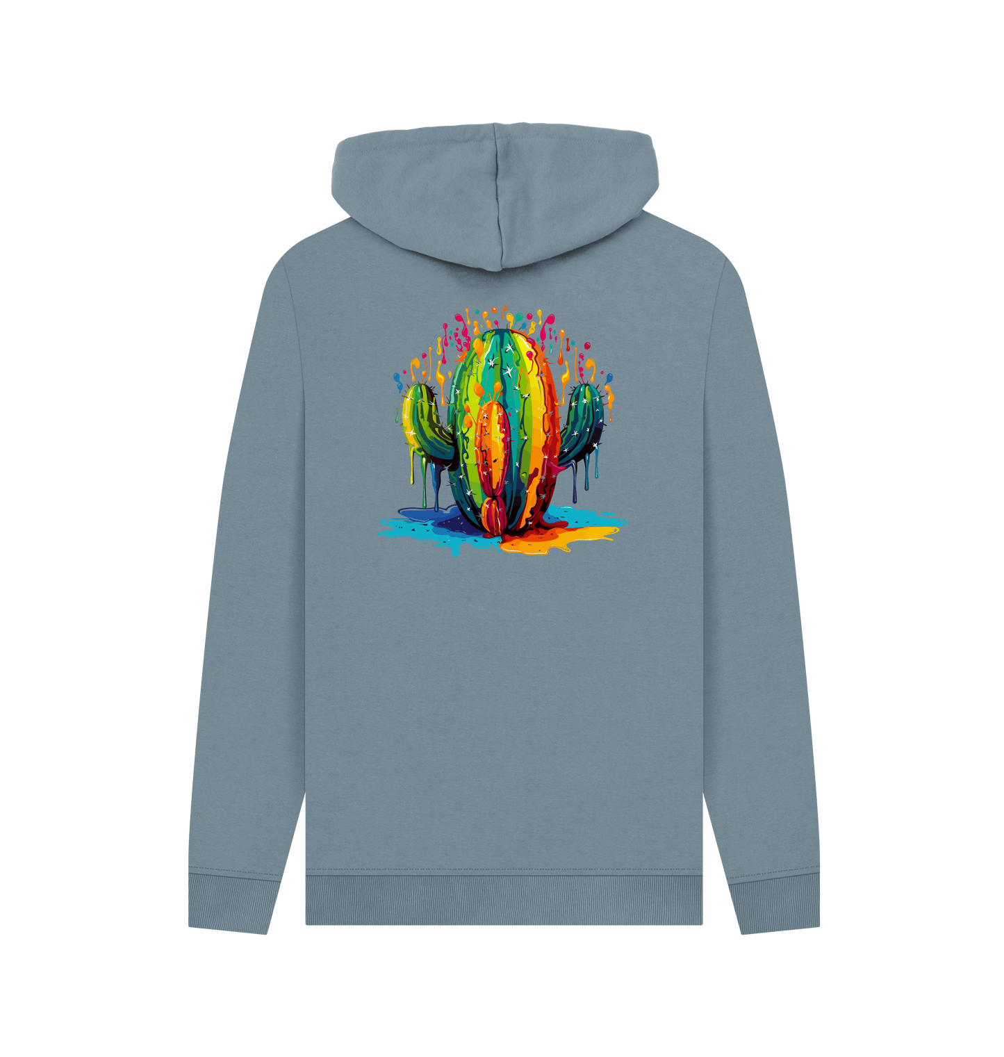 Stone Blue Colour Drip Cactus - Mens Pullover Hoodie