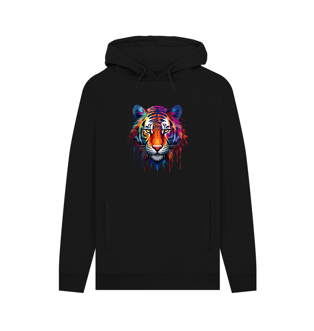 Black Colour Drip Tiger - Mens Pullover Hoodie