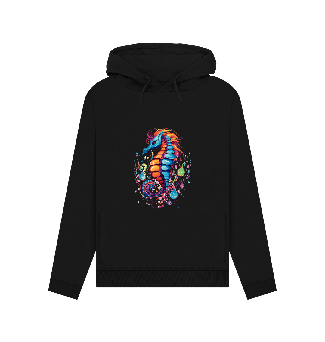 Black Colour Drip Seahorse - Womens Pullover Hoody