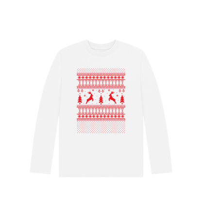 White long-sleeved shirt with Christmas pattern