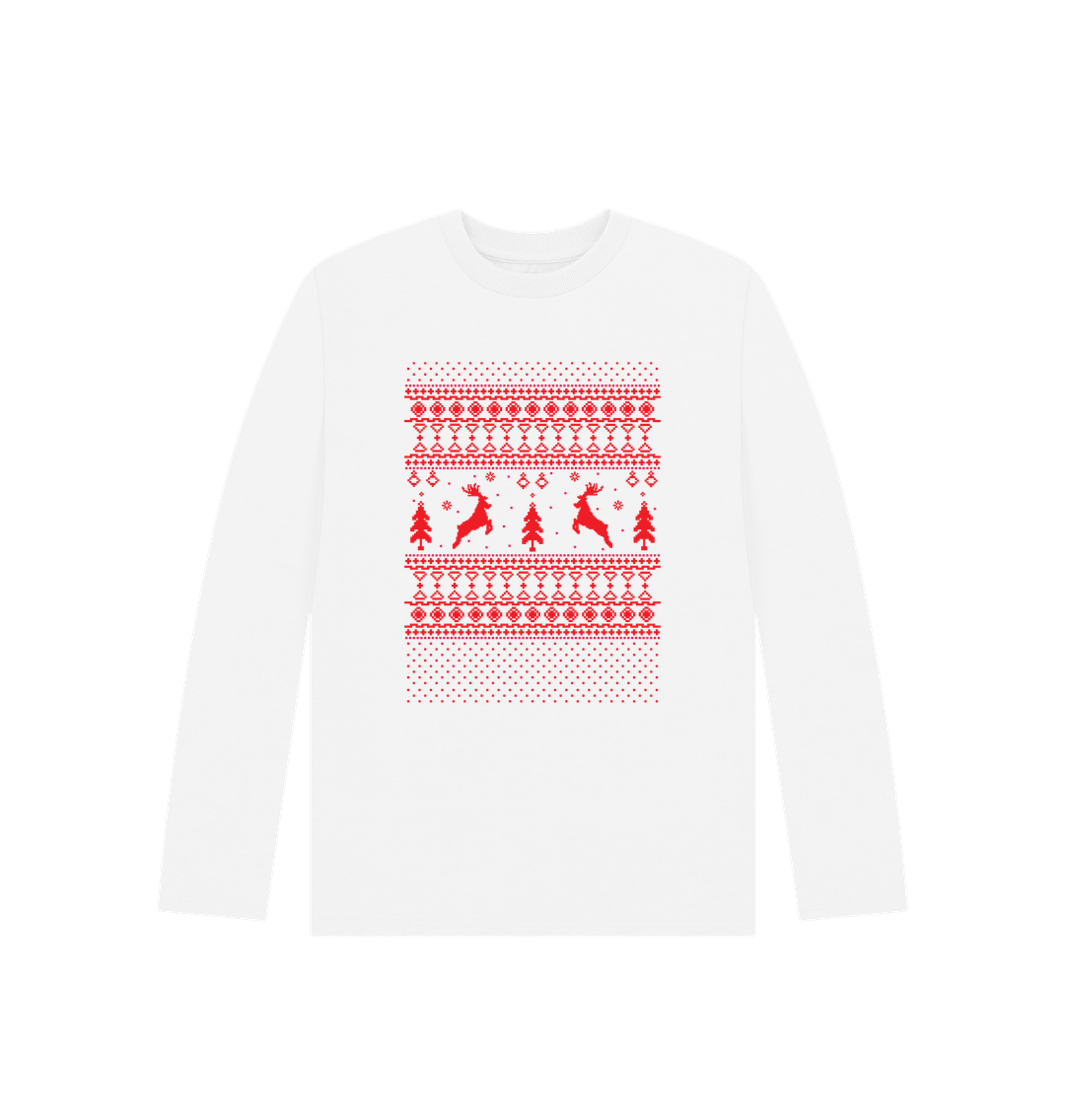 White long-sleeved shirt with Christmas pattern
