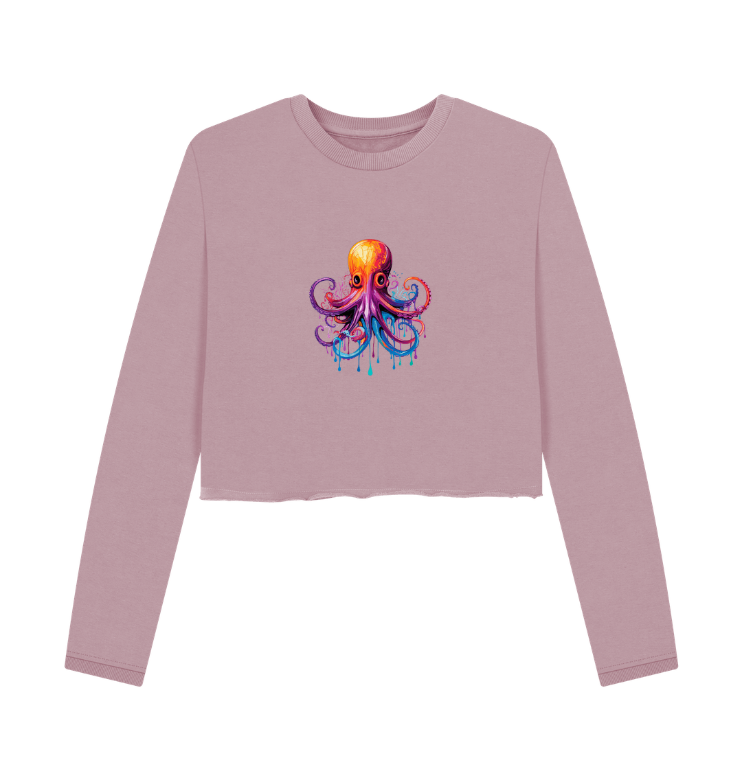 Mauve Colour Drip Octopus - Women's Boxy Jumper