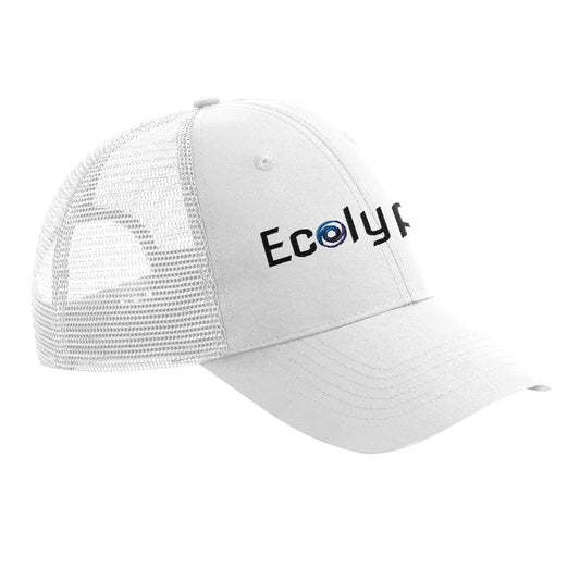 White trucker hat with "Ecolyf" logo