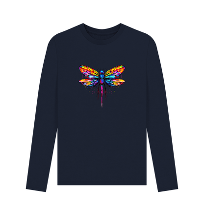 Navy Blue Colour Drip Dragonfly - Men's Long Sleeve T-shirt