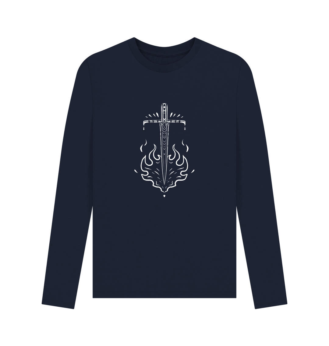 Navy Blue Fire Sword - Men's Long Sleeve T-shirt