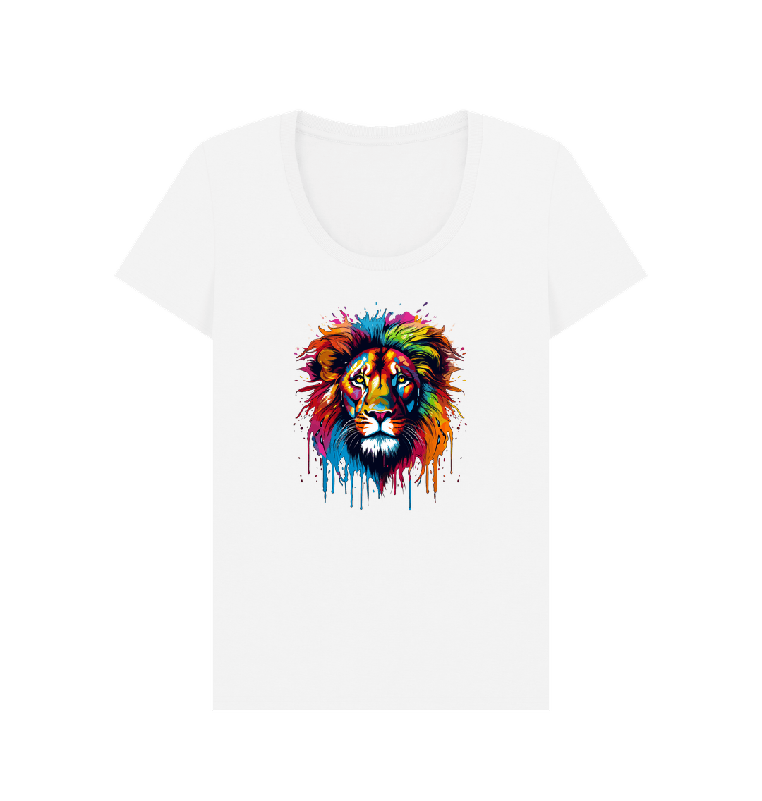 White Colour Drip Lion - Women's Scoop Neck T-shirt