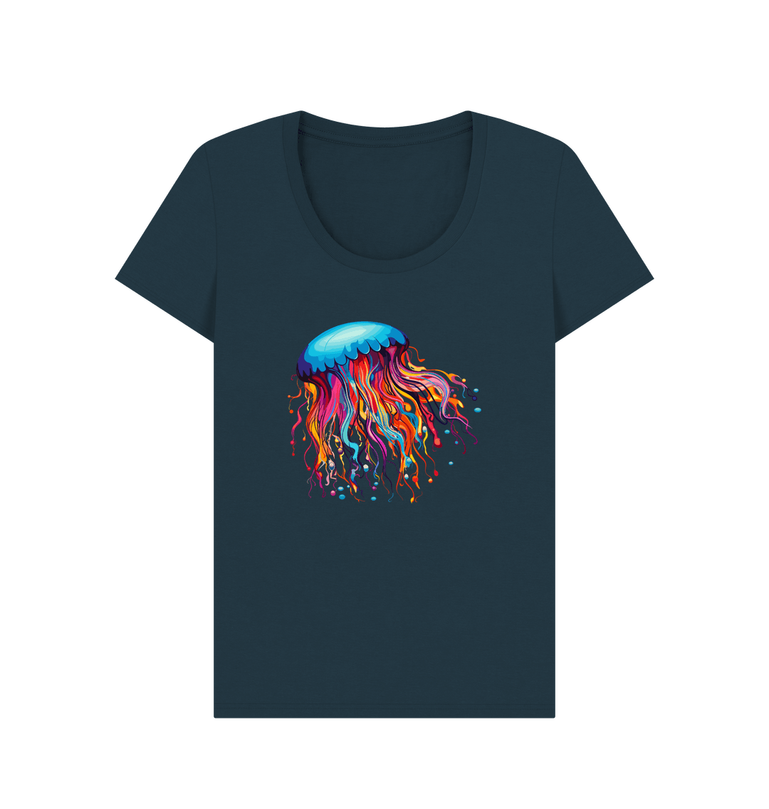 Denim Blue Colour Drip Jellyfish Dance - Women's Scoop Neck T-shirt