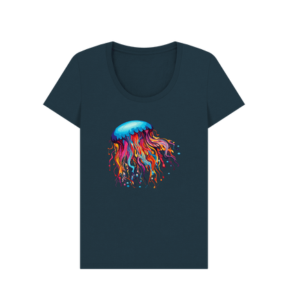 Denim Blue Colour Drip Jellyfish Dance - Women's Scoop Neck T-shirt