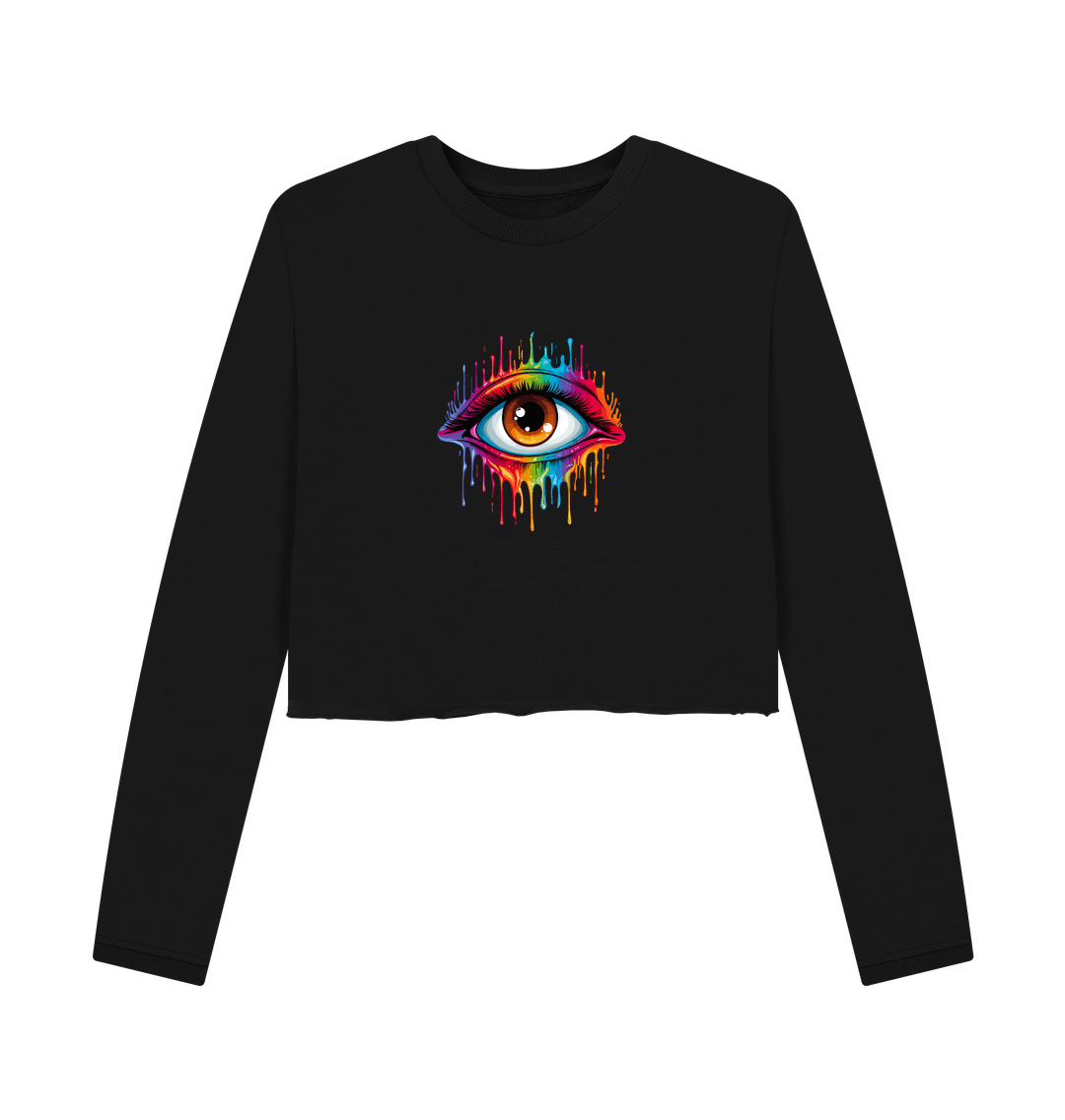 Black Colour Drip Eye Spy - Women's Boxy Jumper