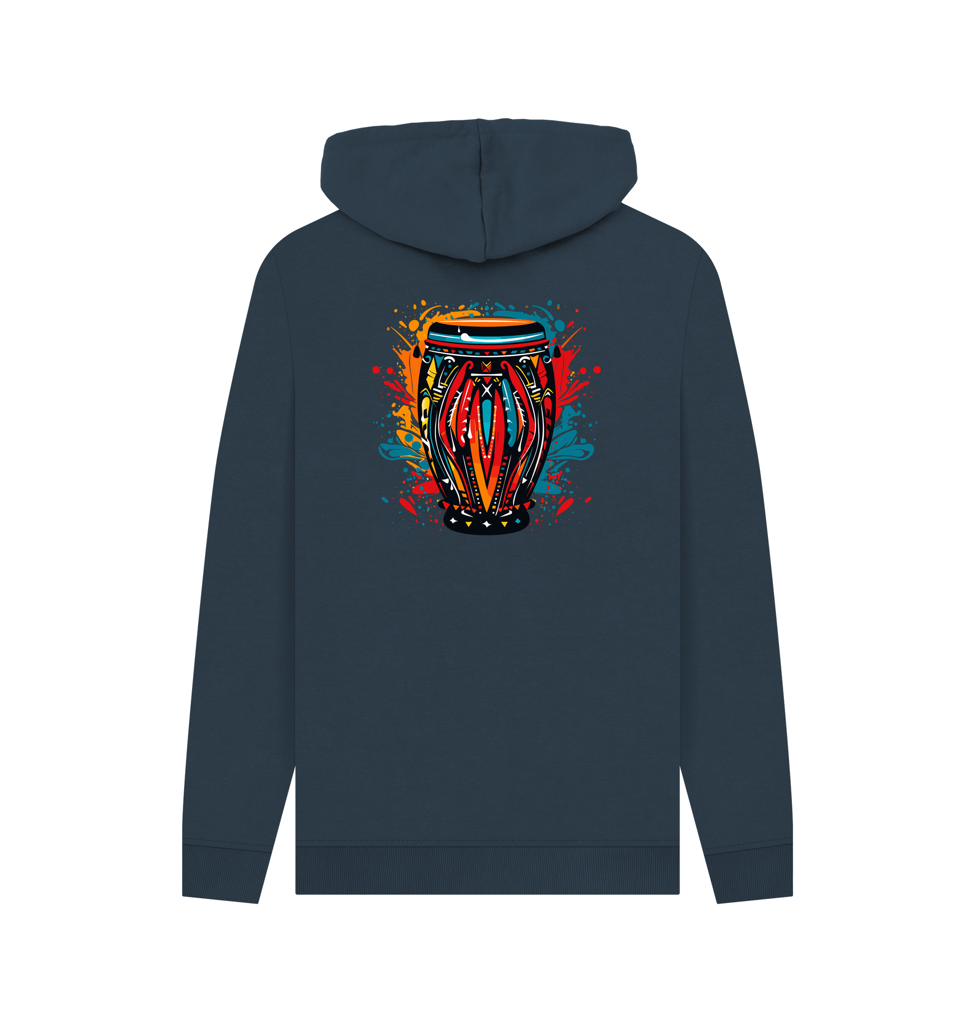 Navy Colour Drip African Drum - Mens Pullover Hoodie