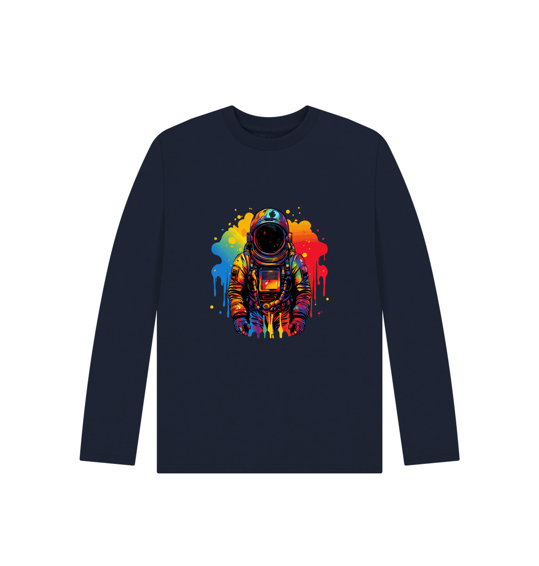 Navy Blue Colour Drip Spaceman - Kids Organic Long Sleeve T-shirt