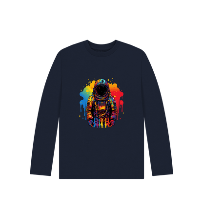 Navy Blue Colour Drip Spaceman - Kids Organic Long Sleeve T-shirt