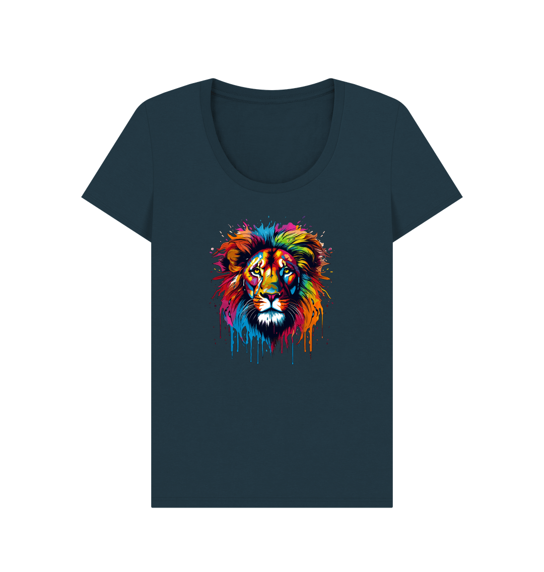 Denim Blue Colour Drip Lion - Women's Scoop Neck T-shirt