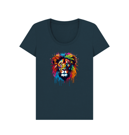 Denim Blue Colour Drip Lion - Women's Scoop Neck T-shirt