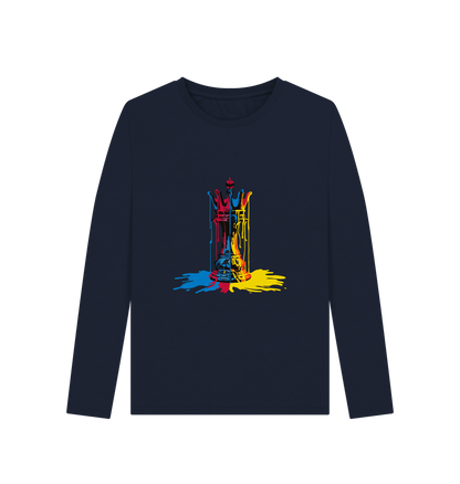 Navy Blue Colour Drip Chess - Women's Long Sleeve T-shirt