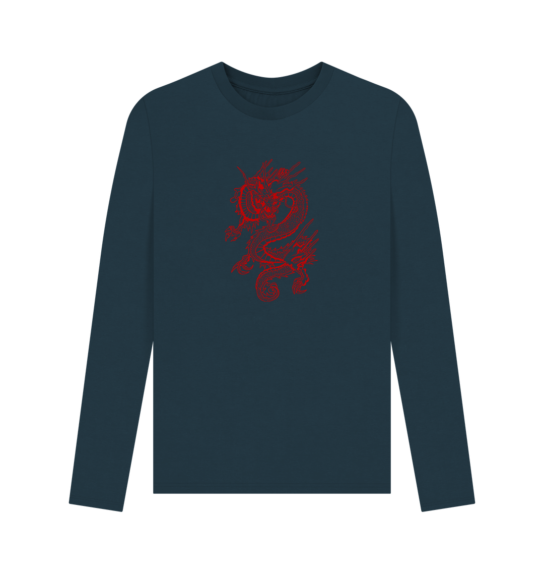 Denim Blue Red Dragon - Men's Long Sleeve T-shirt