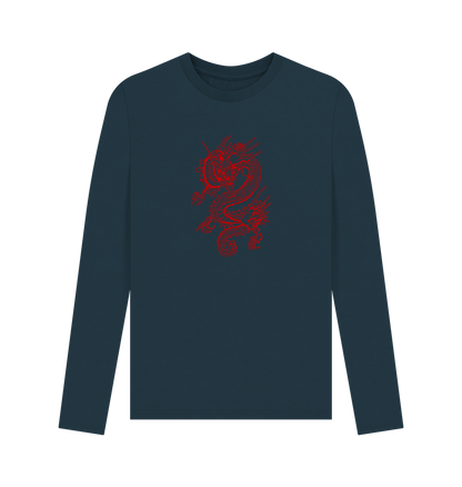 Denim Blue Red Dragon - Men's Long Sleeve T-shirt