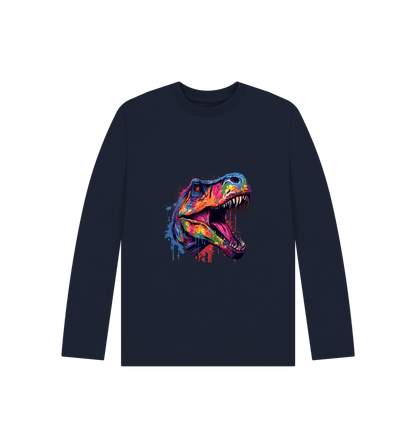 Navy Blue Colour Drip T-Rex - Kids Organic Long Sleeve T-shirt