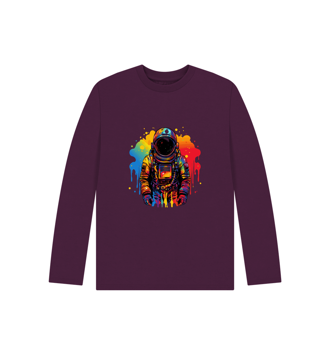 Purple Colour Drip Spaceman - Kids Organic Long Sleeve T-shirt