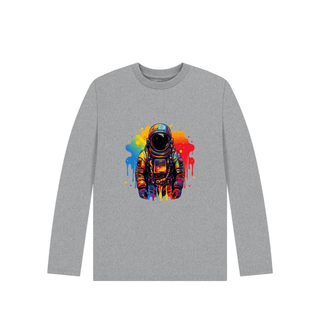 Athletic Grey Colour Drip Spaceman - Kids Organic Long Sleeve T-shirt