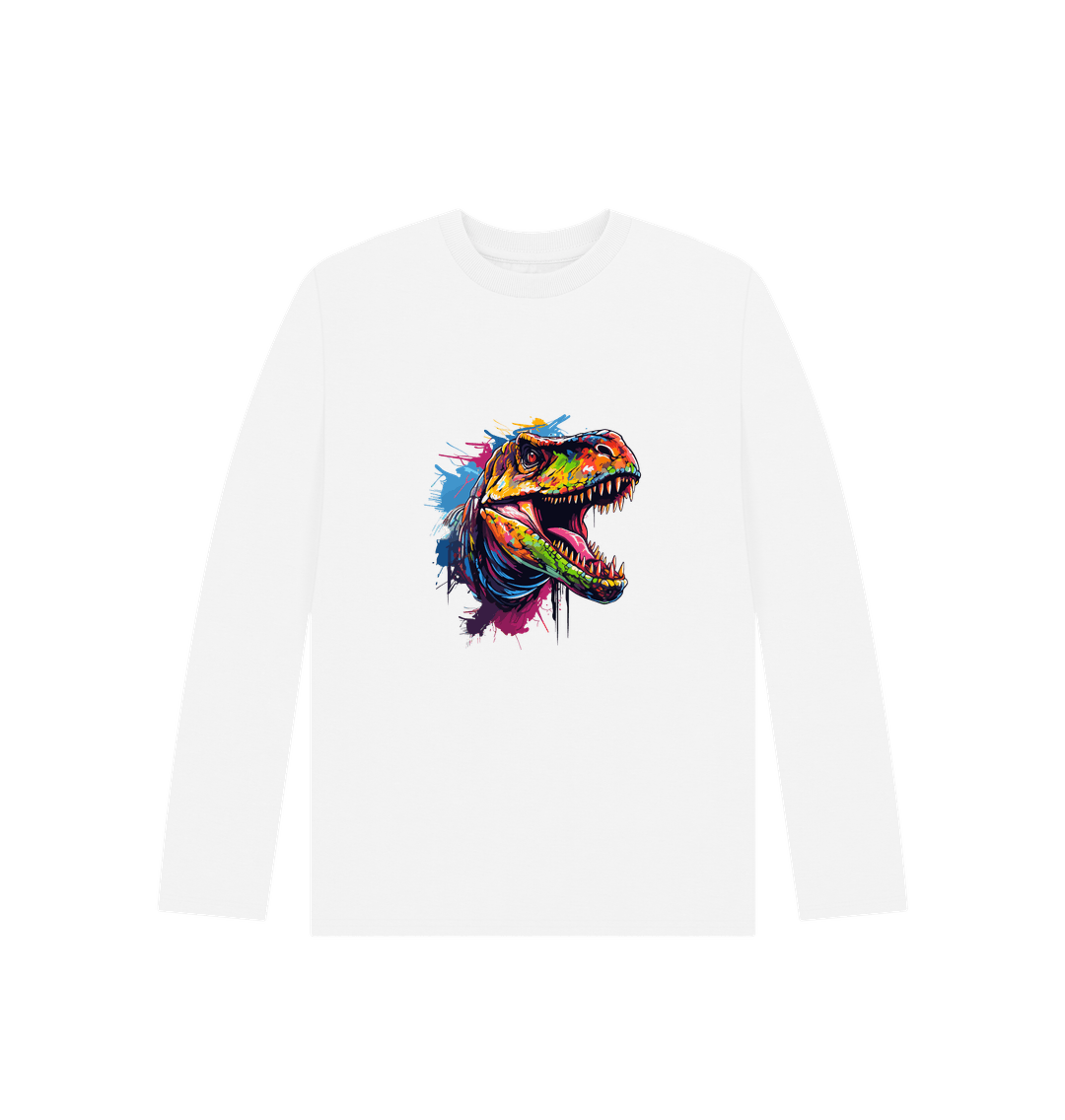 White Colour Drip Dinosaur - Kids Organic Long Sleeve T-shirt