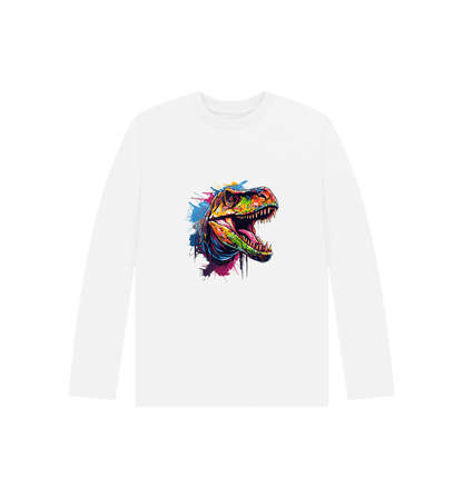 White Colour Drip Dinosaur - Kids Organic Long Sleeve T-shirt