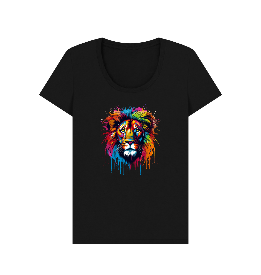 Black Colour Drip Lion - Women's Scoop Neck T-shirt