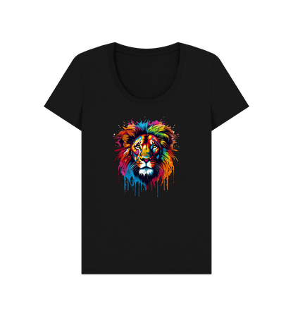 Black Colour Drip Lion - Women's Scoop Neck T-shirt