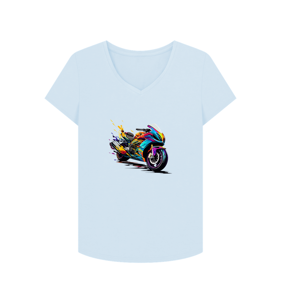 Sky Blue Colour Drip Speed Demon - Women's V-Neck T-shirt