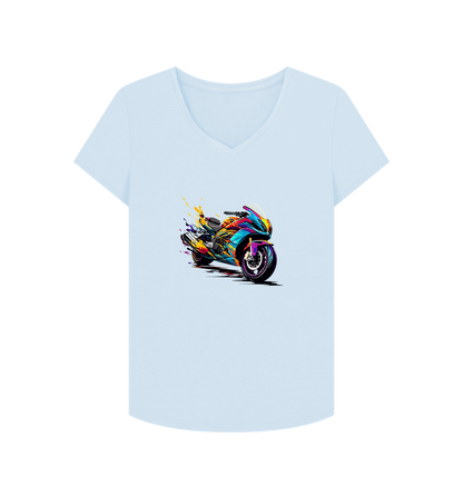 Sky Blue Colour Drip Speed Demon - Women's V-Neck T-shirt