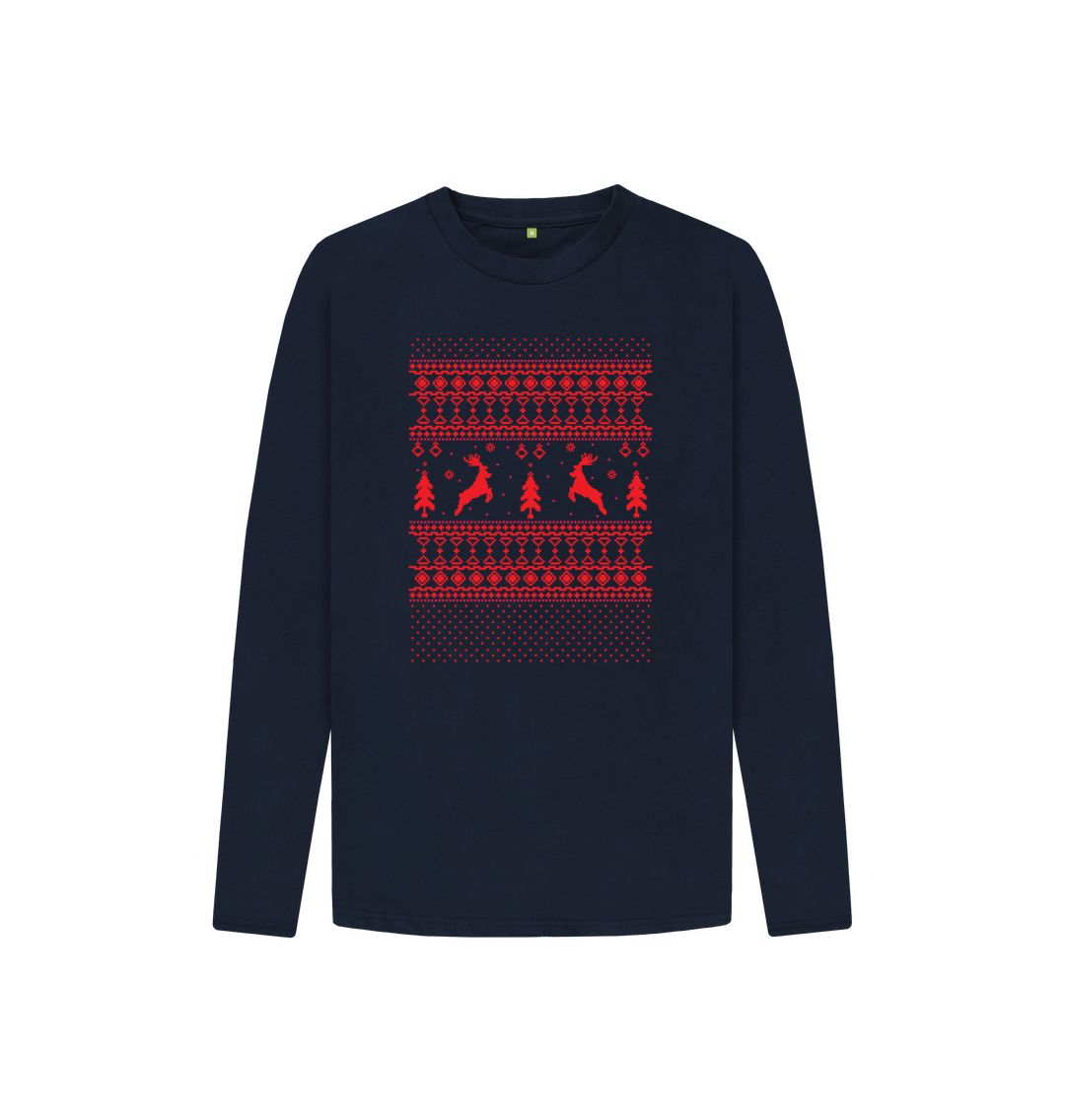 Navy Blue Christmas Motif - Kids' Organic Long Sleeve T-shirt