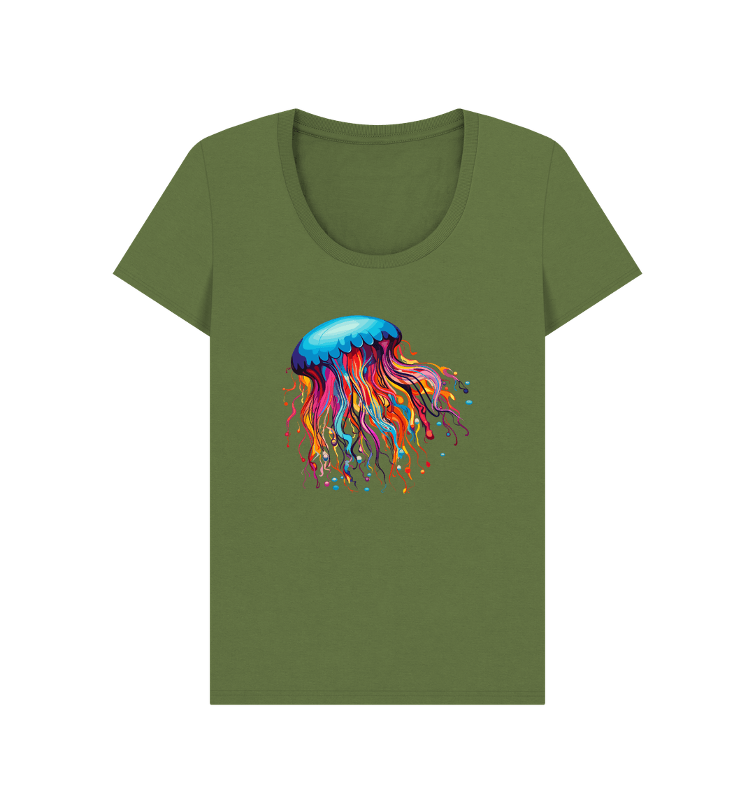 Khaki Colour Drip Jellyfish Dance - Women's Scoop Neck T-shirt