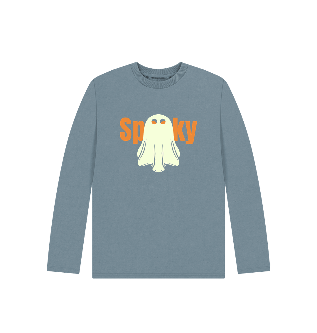 Stone Blue Spooky Ghost - Kids' Organic Long Sleeve T-shirt