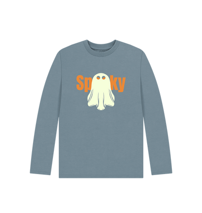 Stone Blue Spooky Ghost - Kids' Organic Long Sleeve T-shirt