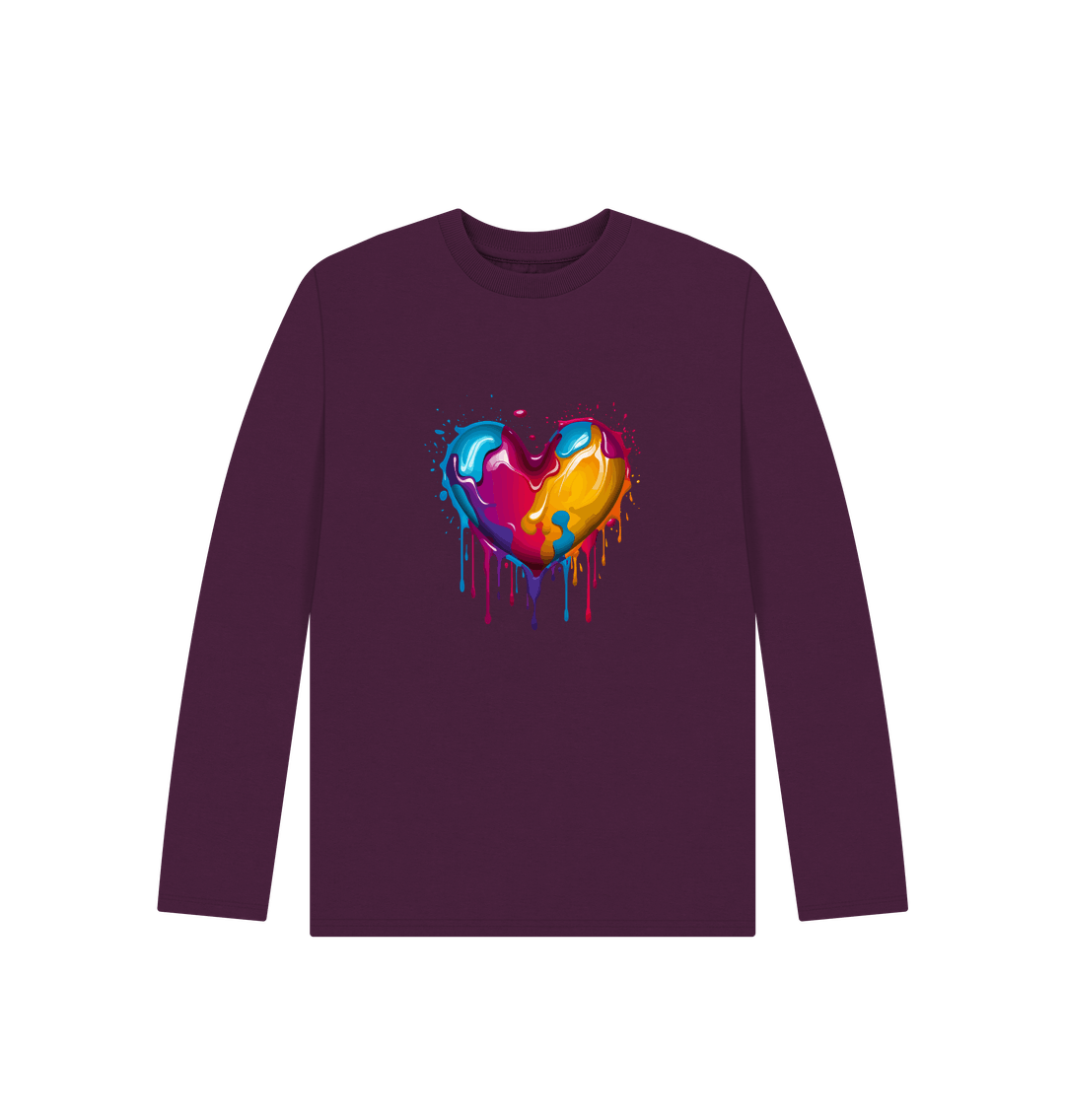 Purple Colour Drip Heart - Kids Organic Long Sleeve T-shirt