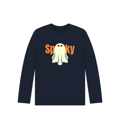 Navy Blue Spooky Ghost - Kids' Organic Long Sleeve T-shirt