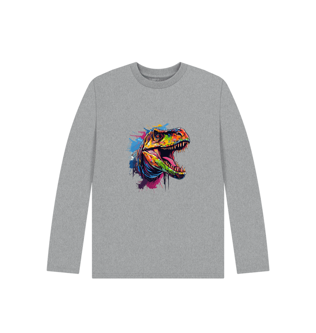 Athletic Grey Colour Drip Dinosaur - Kids Organic Long Sleeve T-shirt