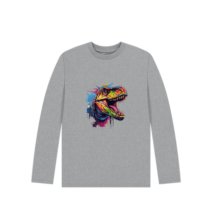 Athletic Grey Colour Drip Dinosaur - Kids Organic Long Sleeve T-shirt