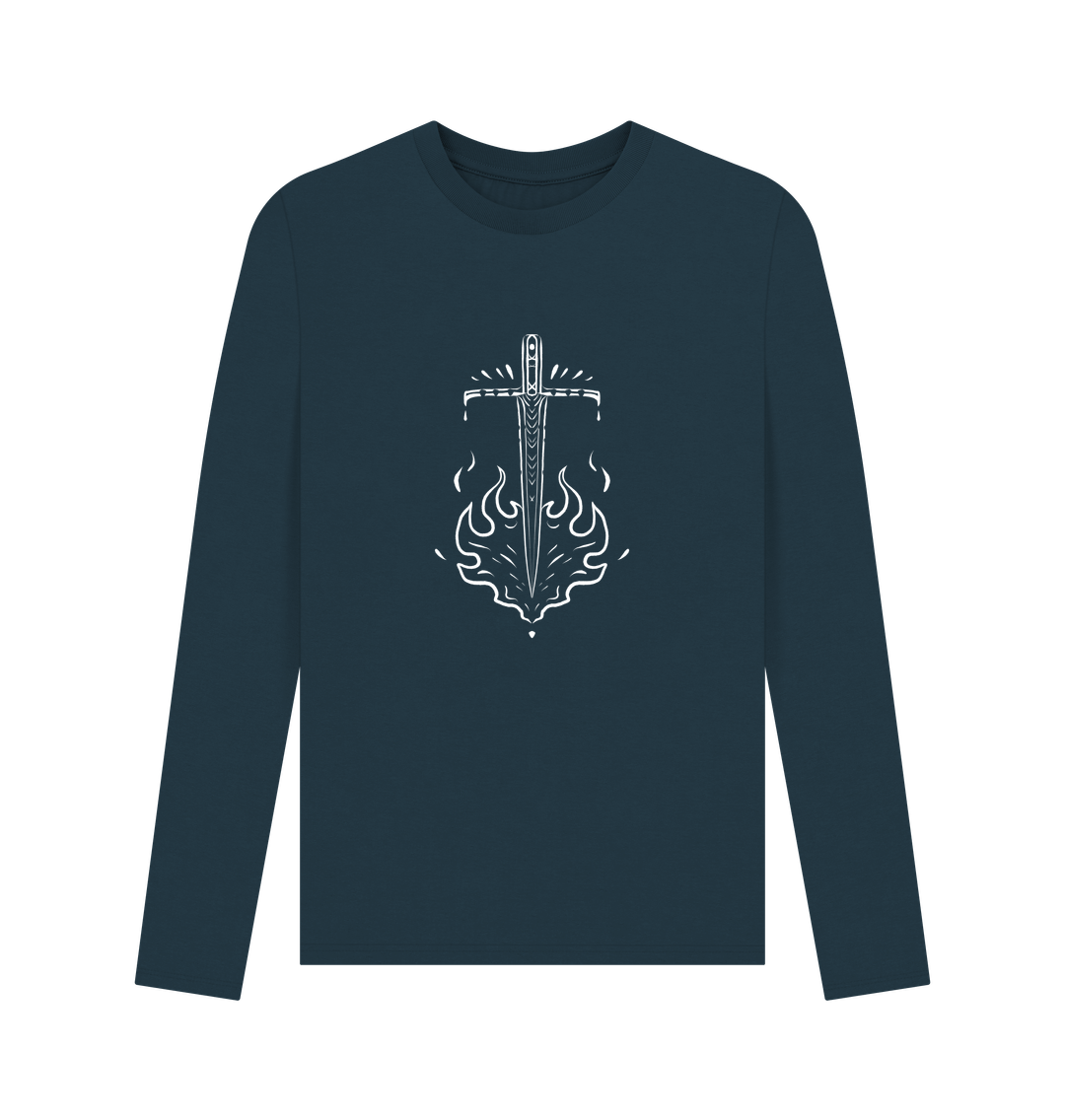 Denim Blue Fire Sword - Men's Long Sleeve T-shirt