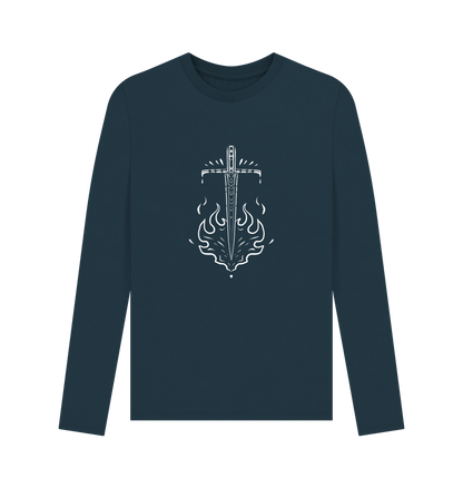 Denim Blue Fire Sword - Men's Long Sleeve T-shirt