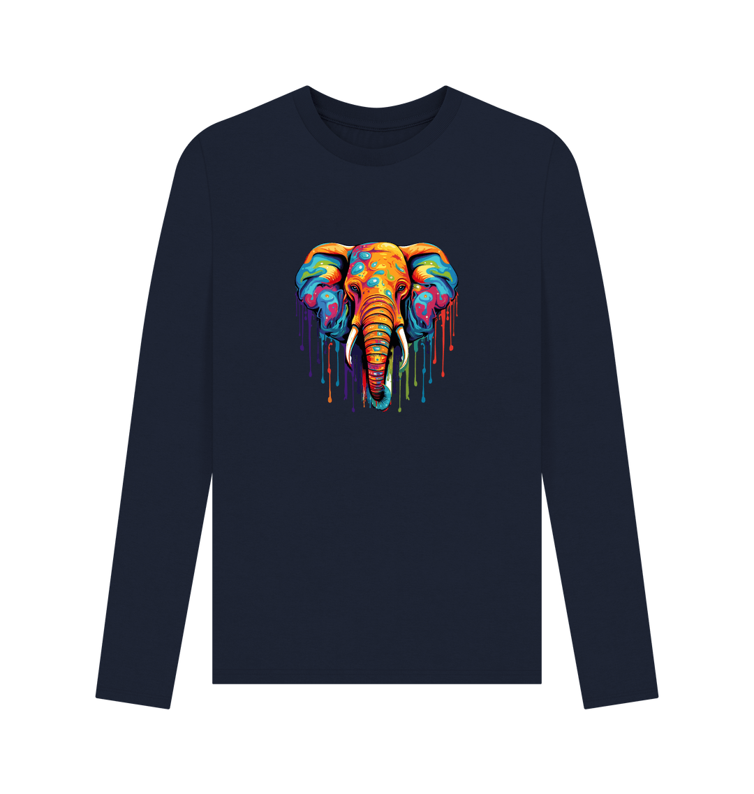 Navy Blue Colour Drip Wild Elephant - Men's Long Sleeve T-shirt