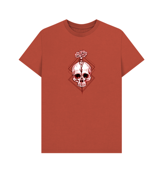 Coral t-shirt with skull and flower design