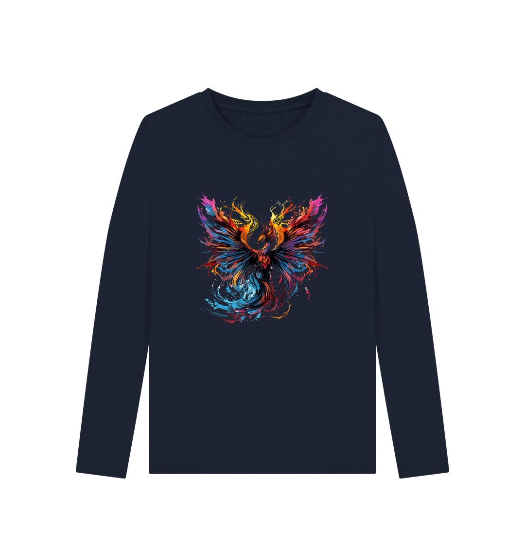 Navy Blue Colour Drip Phoenix - Women's Long Sleeve T-shirt