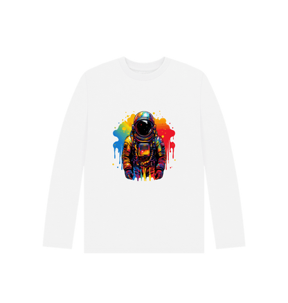 White Colour Drip Spaceman - Kids Organic Long Sleeve T-shirt