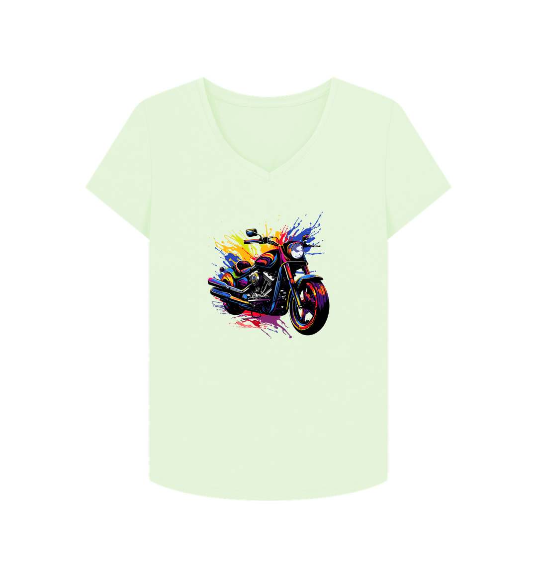 Pastel Green Colour Drip Rider Spirit - Women's V-Neck T-shirt