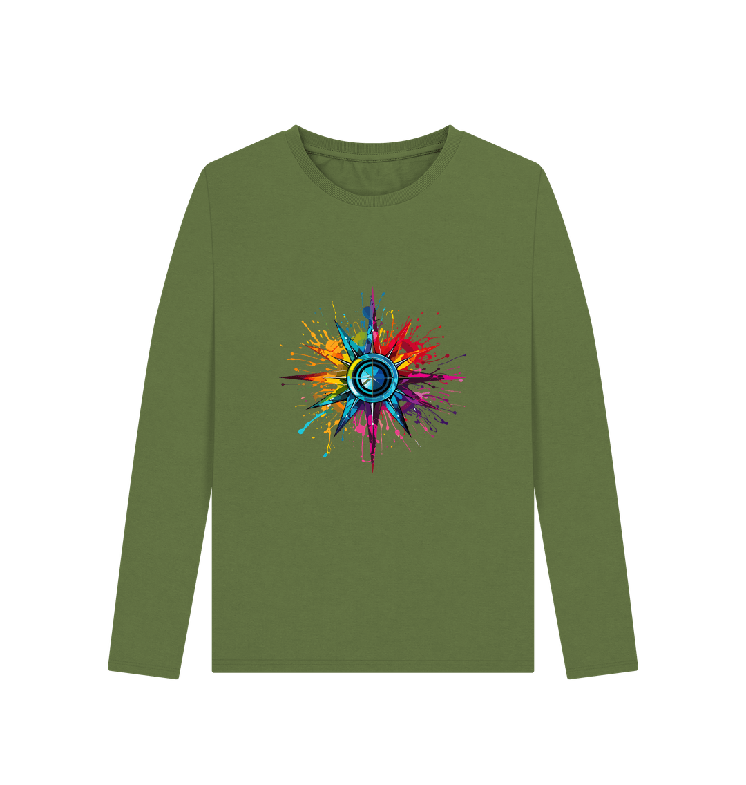 Khaki Colour Drip Compass - Women's Long Sleeve T-shirt