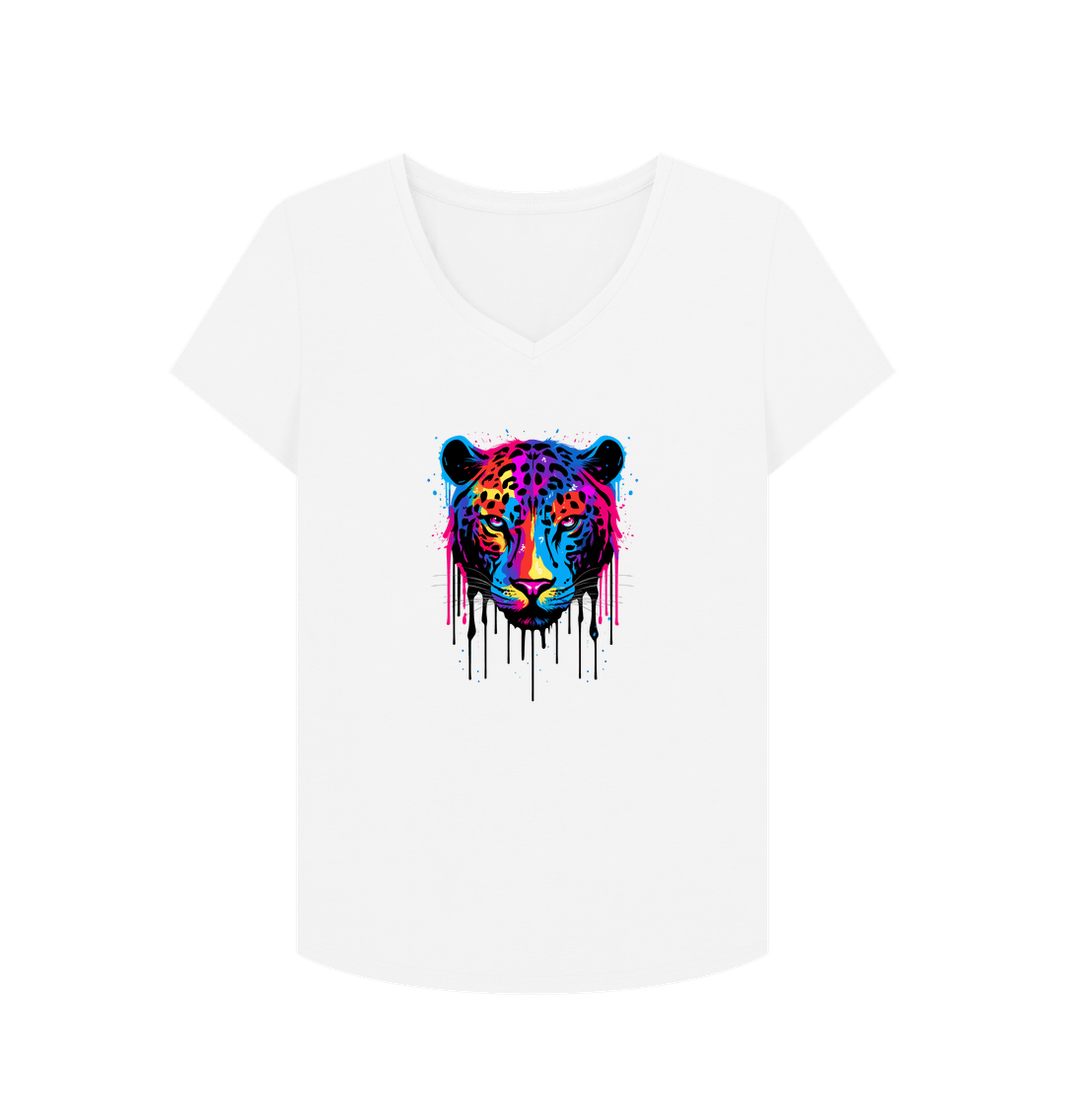 White Colour Drip Wild Butterfly - Women's V-Neck T-shirt