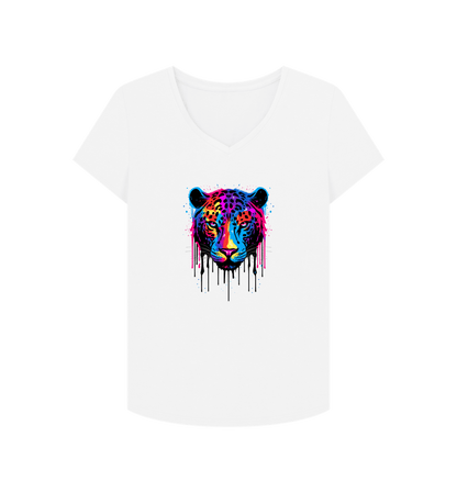 White Colour Drip Wild Butterfly - Women's V-Neck T-shirt