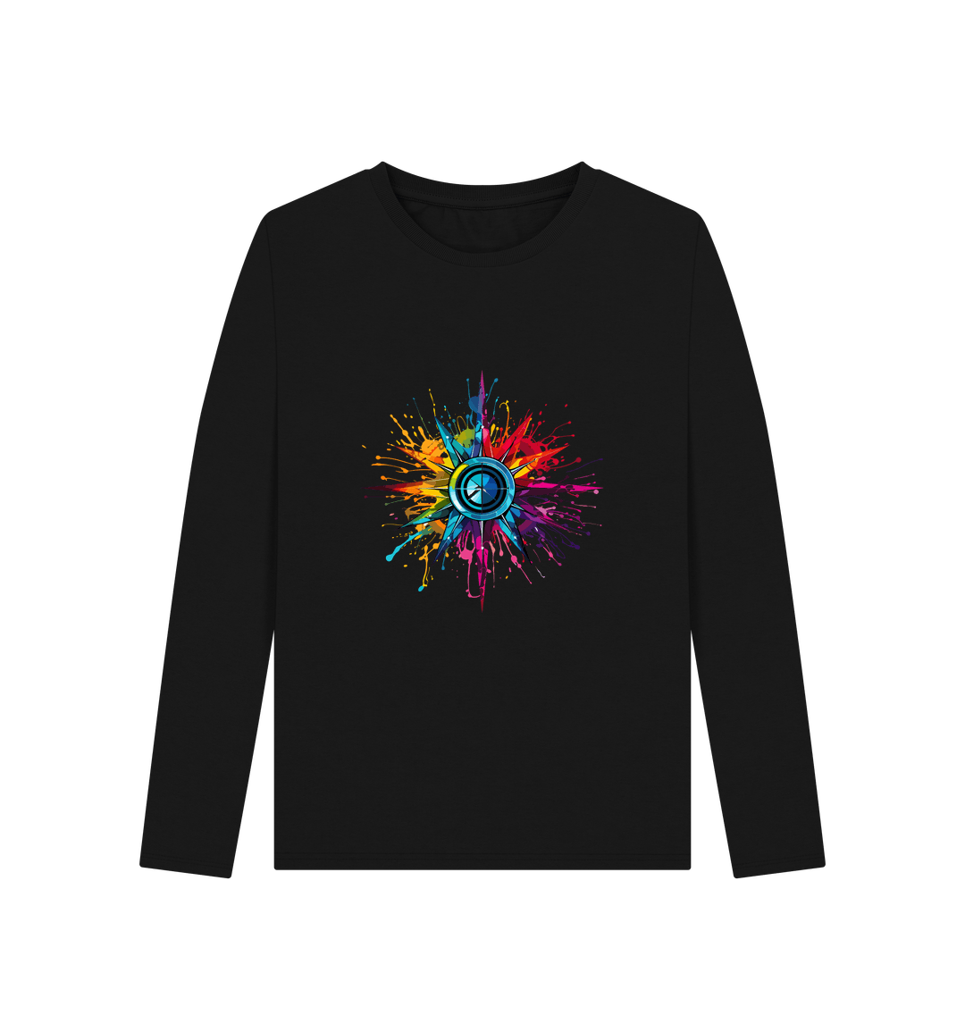 Black Colour Drip Compass - Women's Long Sleeve T-shirt